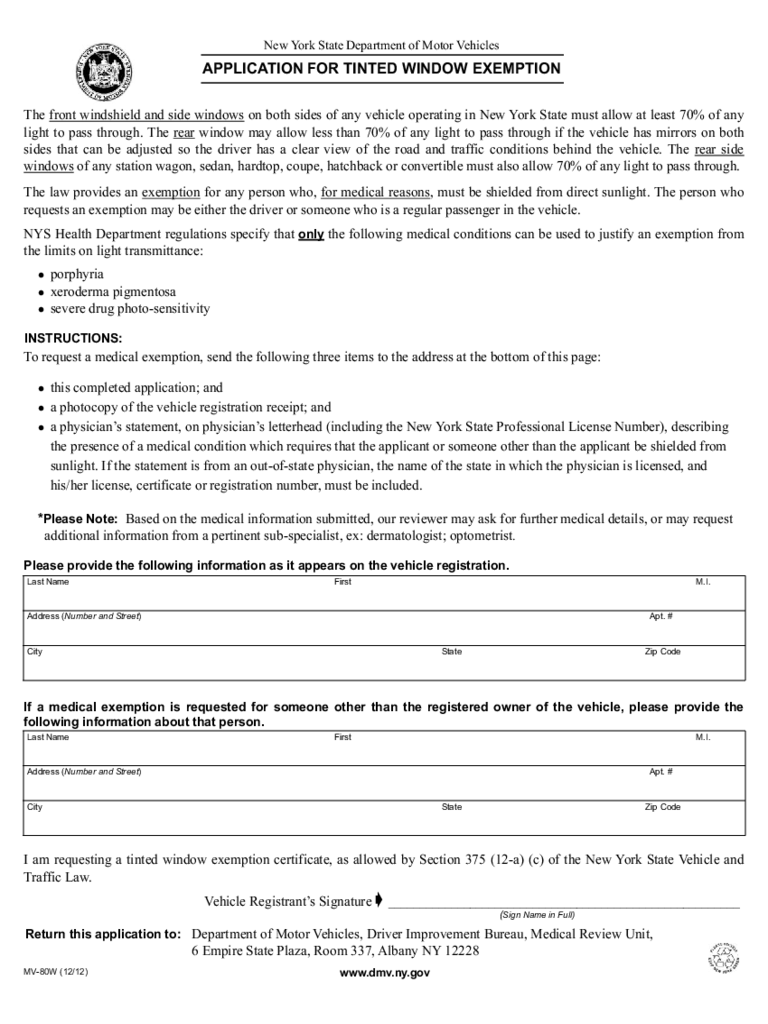 application for tinted window exemption ny