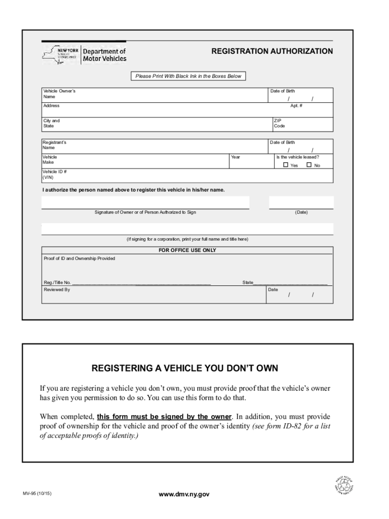 Form MV-95 - Registration Authorization - New York