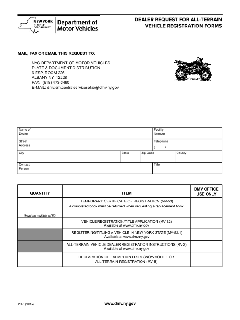 Form PD-3 - All-Terrain Vehicle Registration Form - New York