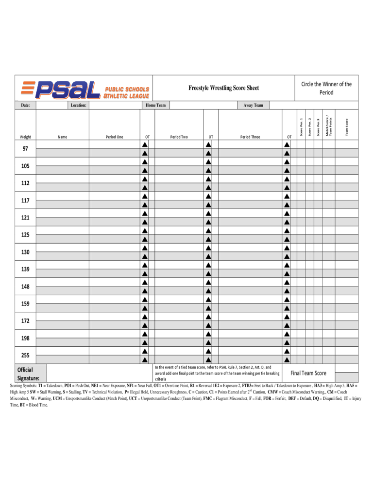 2024 Wrestling Score Sheet Fillable, Printable PDF & Forms Handypdf