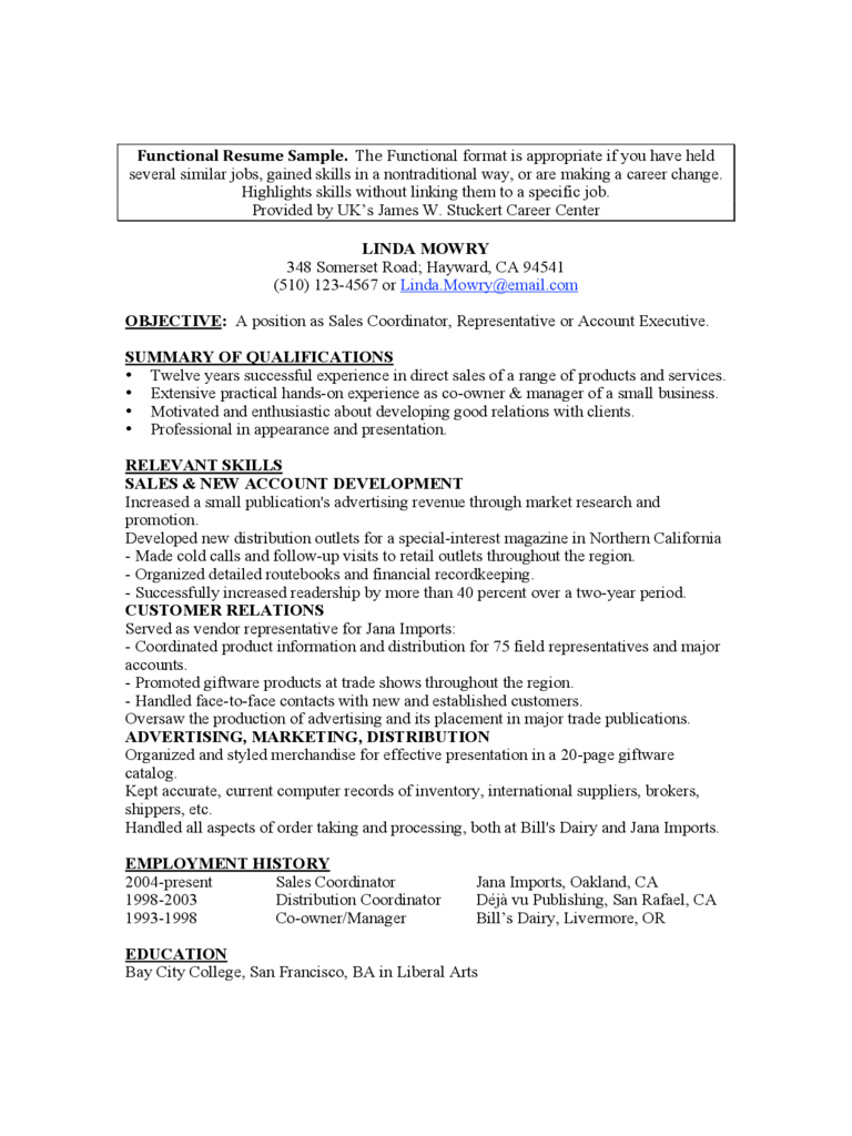 Functional Resume Sample