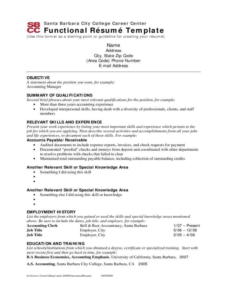 Functional Resume Template Sample