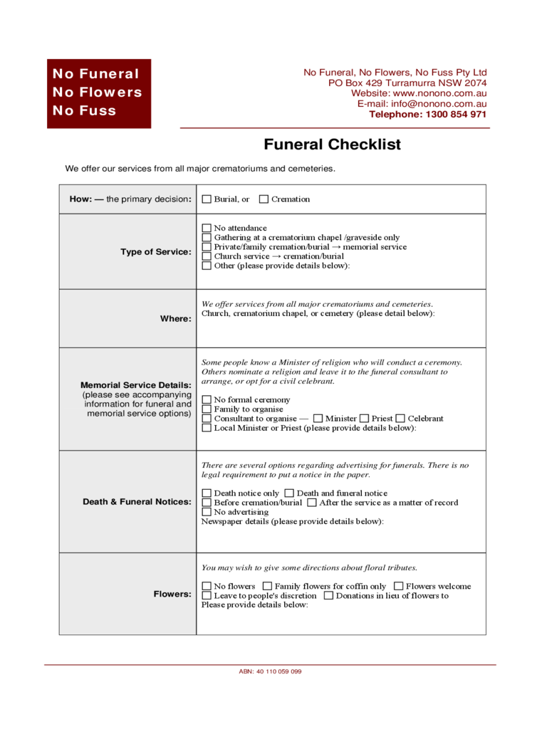 Funeral Checklist