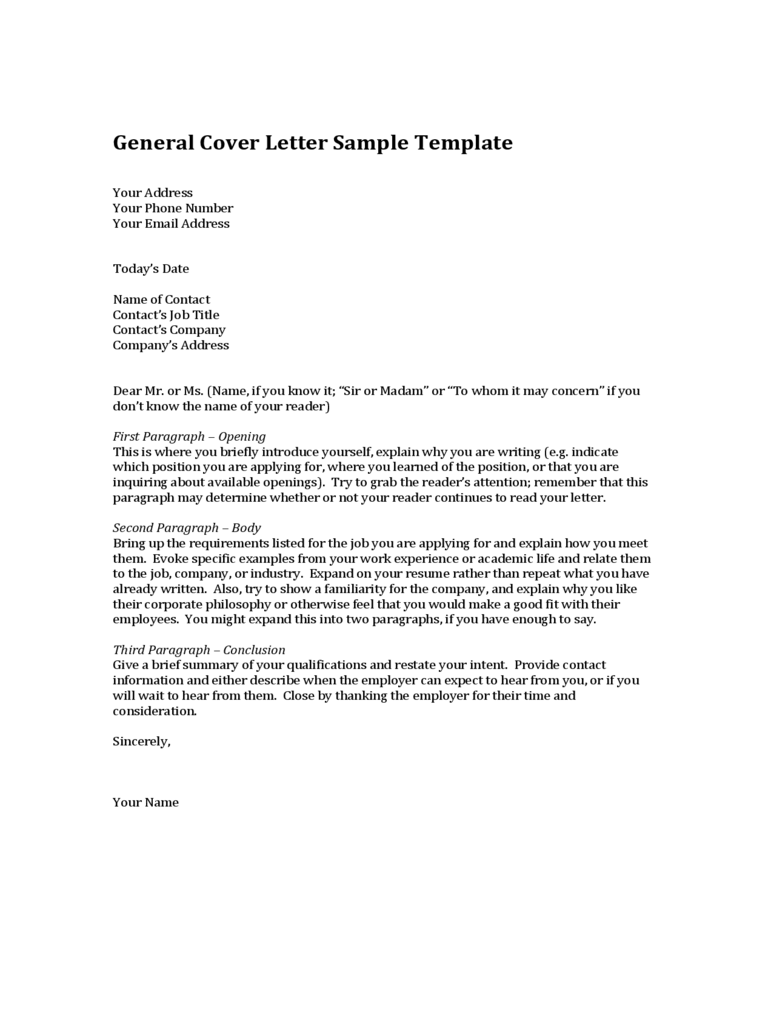 General Cover Letter Sample Template