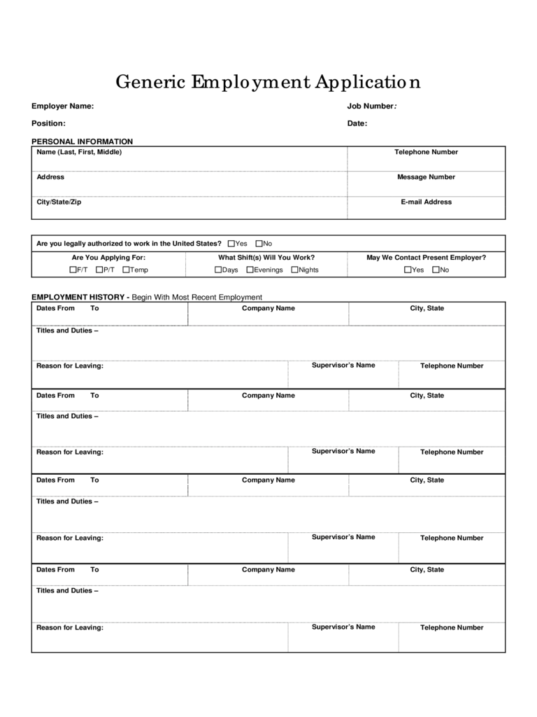 Generic Employment Application