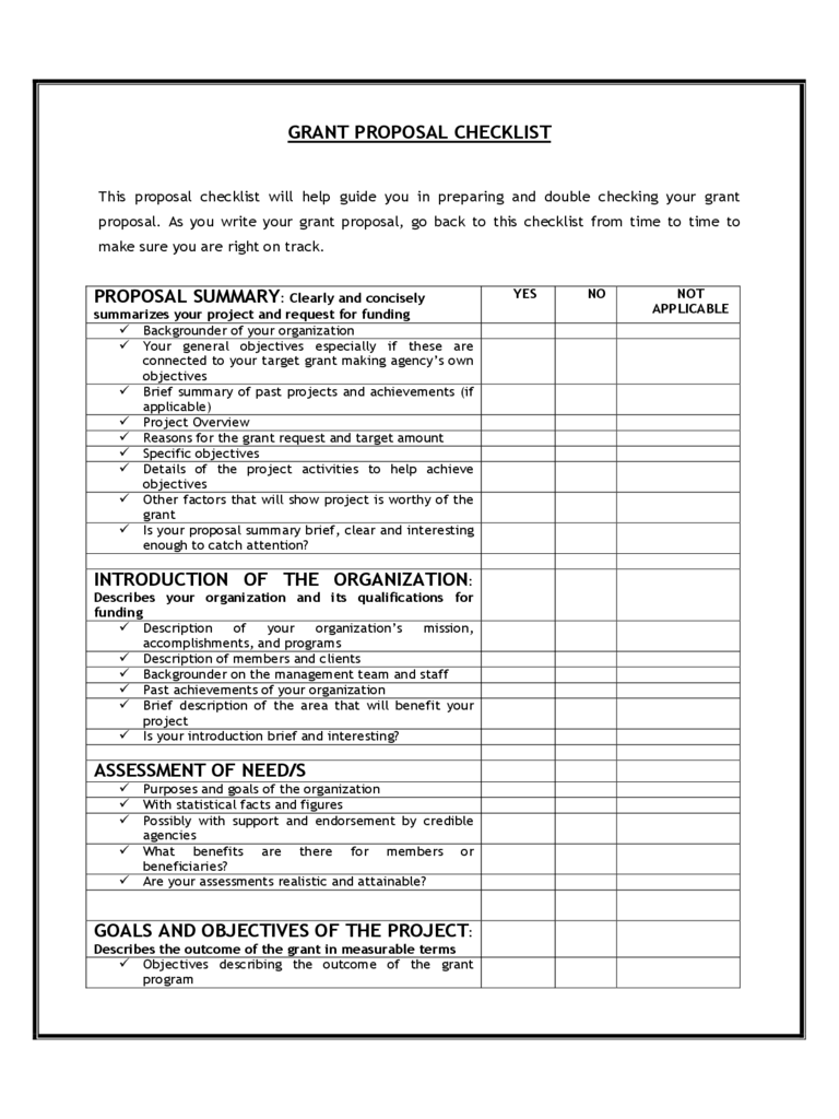 Grant Proposal Checklist