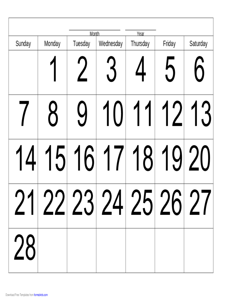 Handwriting Calendar - 28 Day - Monday