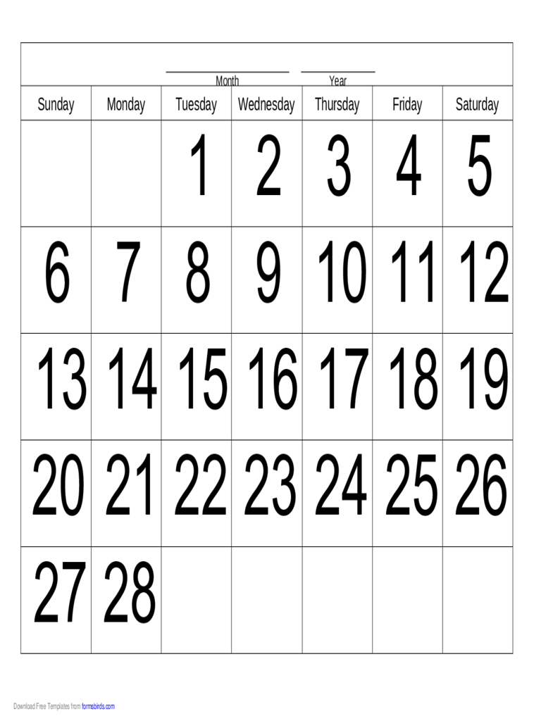 Handwriting Calendar - 28 Day - Tuesday