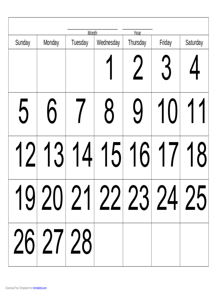 Handwriting Calendar - 28 Day - Wednesday