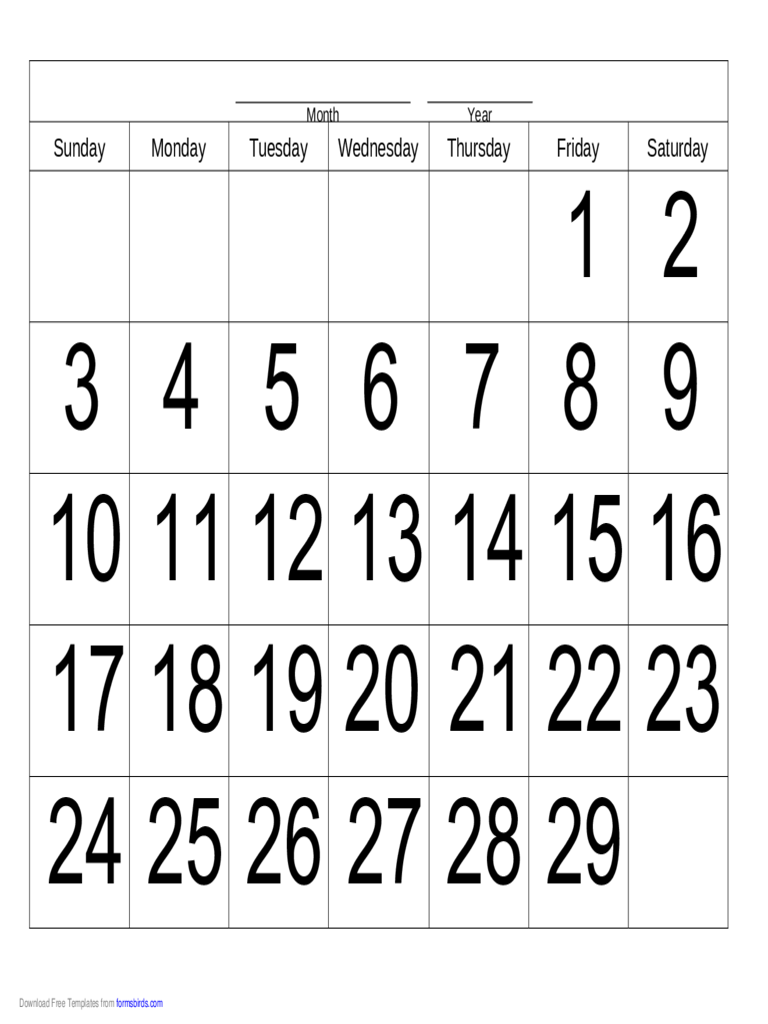 Handwriting Calendar - 29 Day - Friday