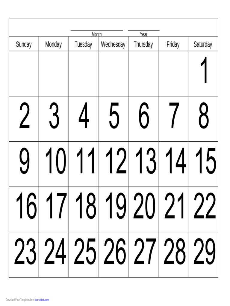 Handwriting Calendar - 29 Day - Saturday