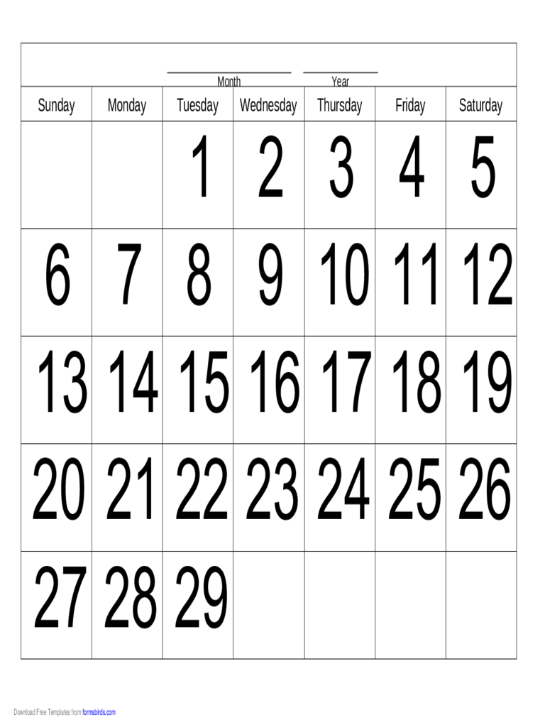 Handwriting Calendar - 29 Day - Tuesday