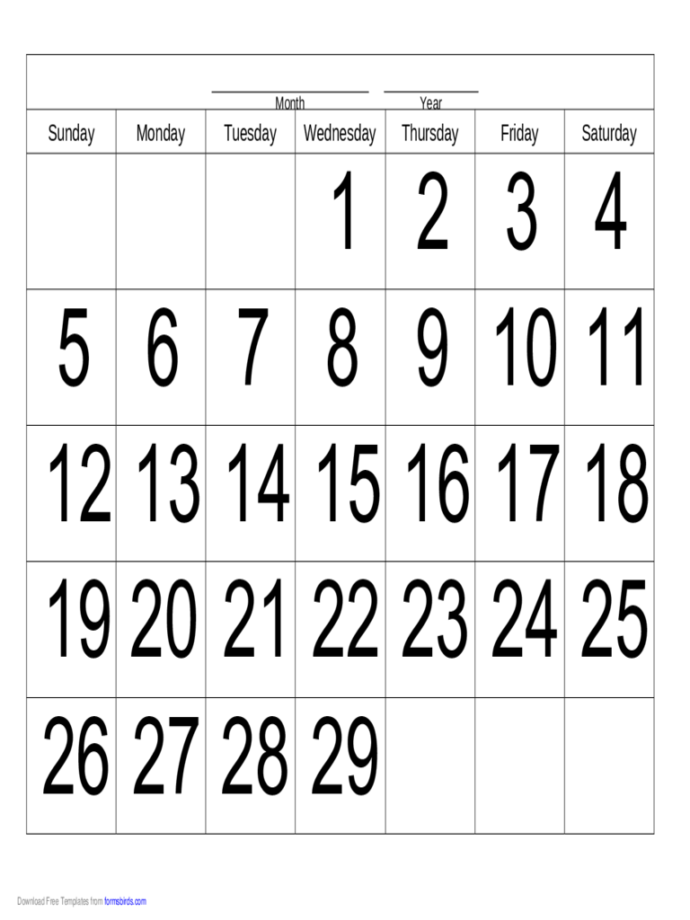 Handwriting Calendar - 29 Day - Wednesday
