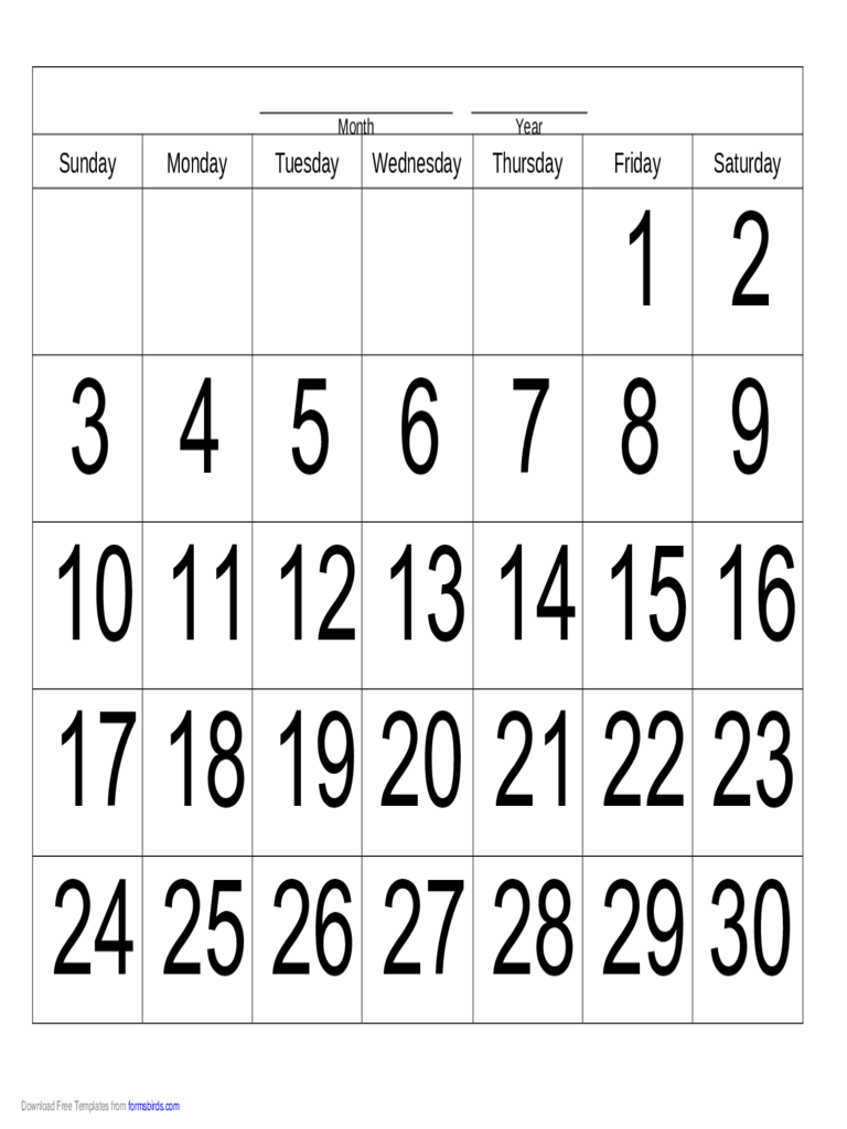 Handwriting Calendar - 30 Day - Friday