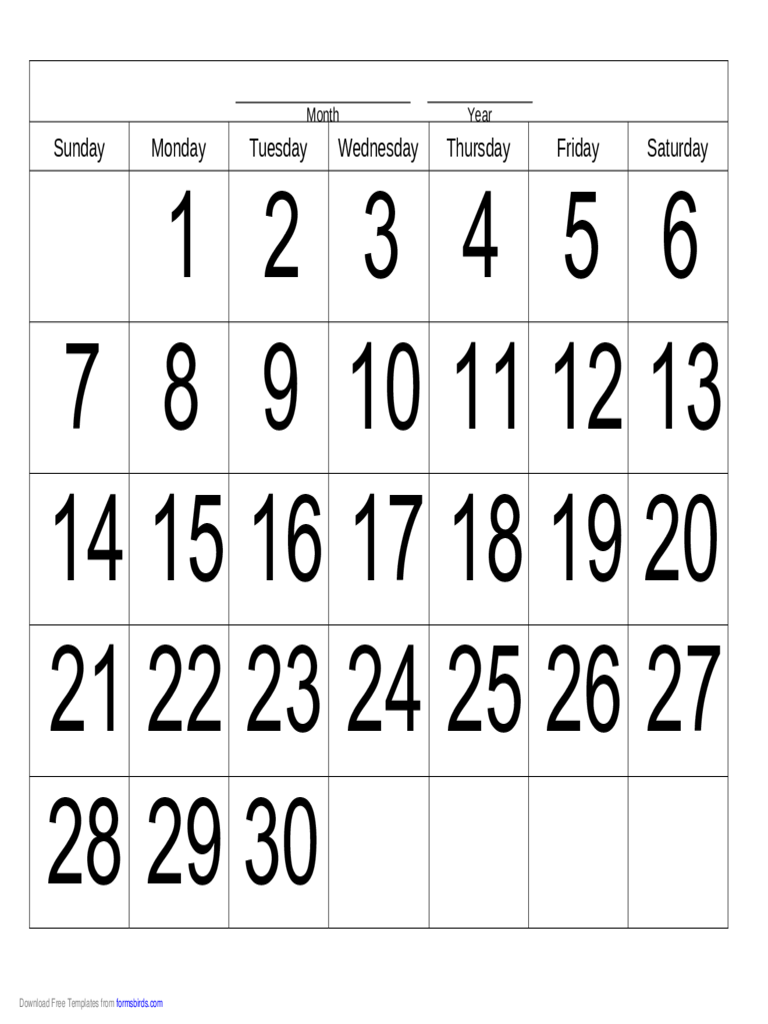 Handwriting Calendar - 30 Day - Monday