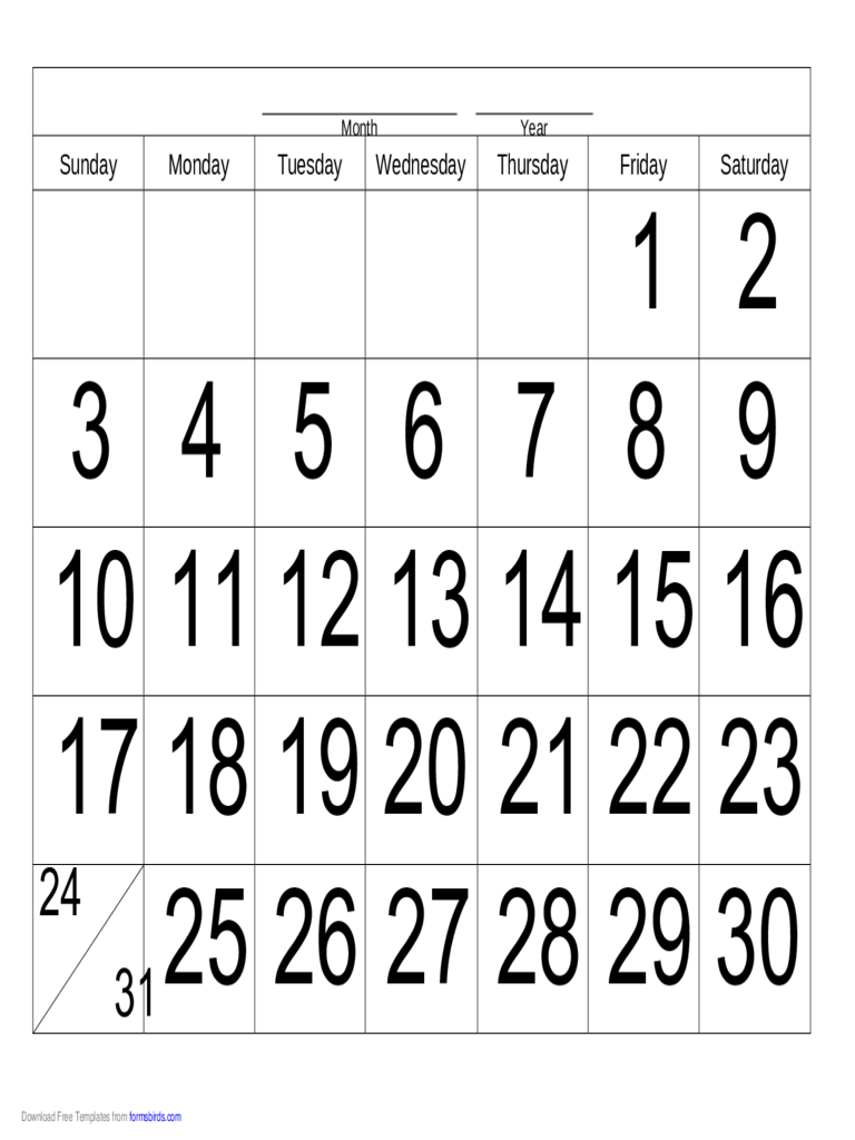 Handwriting Calendar - 31 Day - Friday