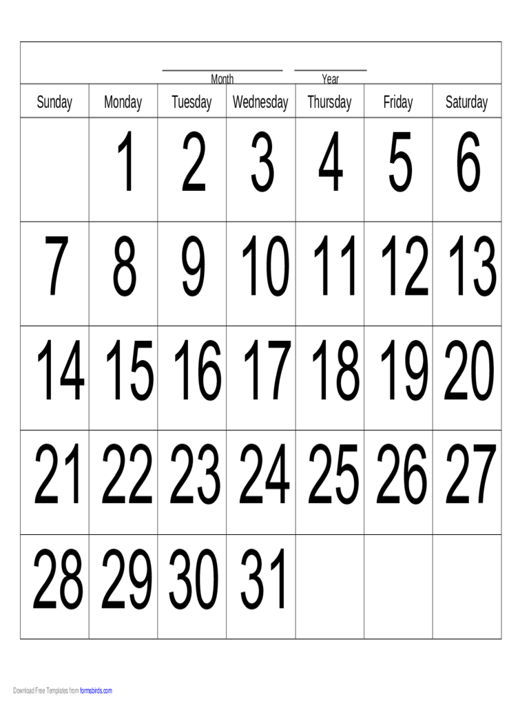 Handwriting Calendar - 31 Day - Monday