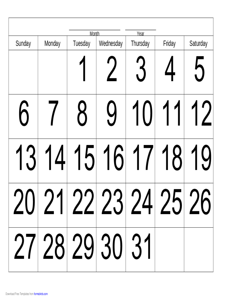 Handwriting Calendar - 31 Day - Tuesday