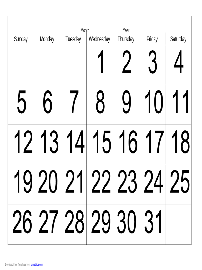 Handwriting Calendar - 31 Day - Wednesday
