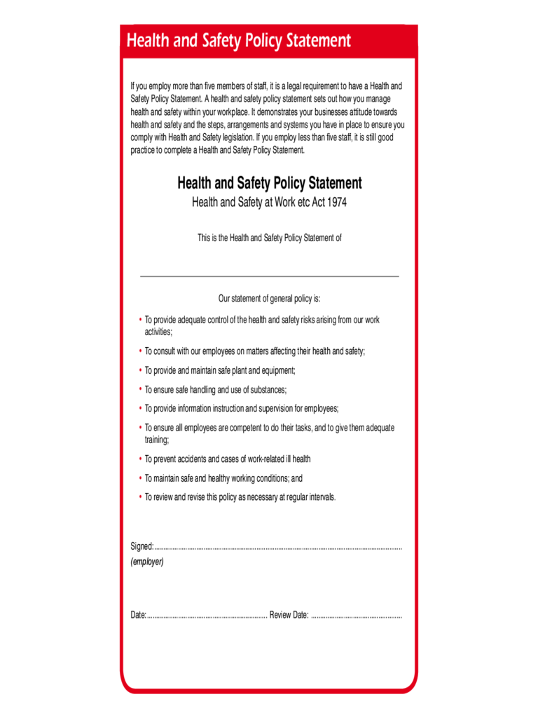 2023 Health and Safety Policy Template Fillable Printable PDF