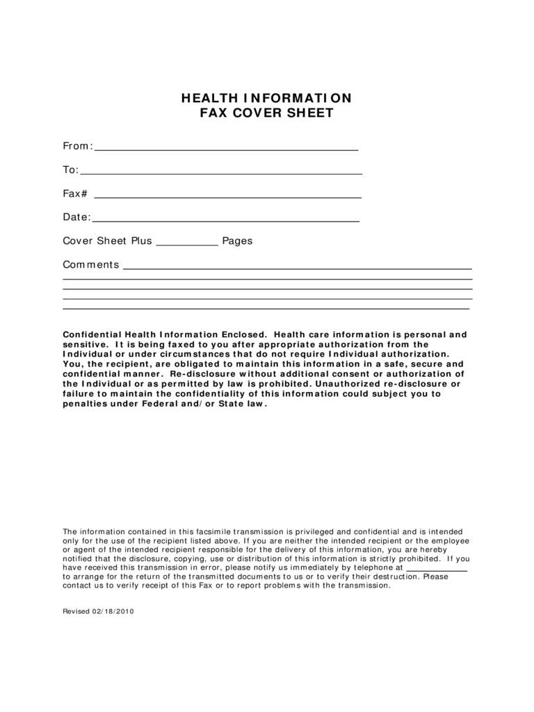 Health Information Fax Cover Sheet