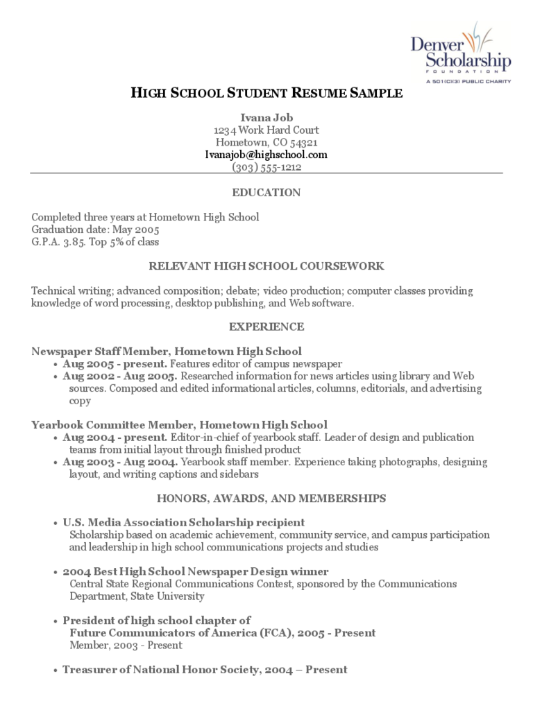 2024 High School Student Resume Template Fillable, Printable PDF