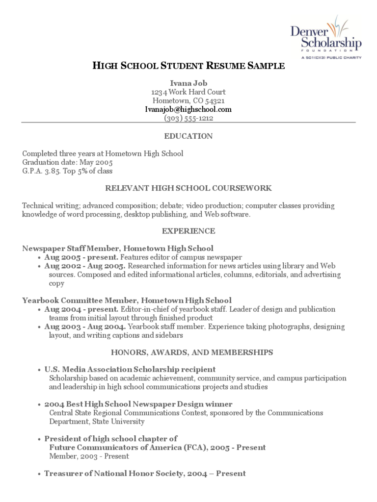 2023 High School Student Resume Template Fillable Printable PDF Forms Handypdf