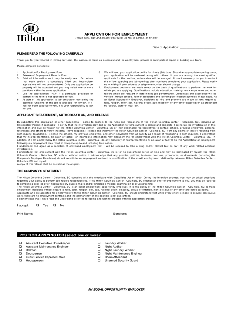 20 Hotel Job Application Form - Fillable, Printable PDF & Forms With Regard To Job Application Template Word Document