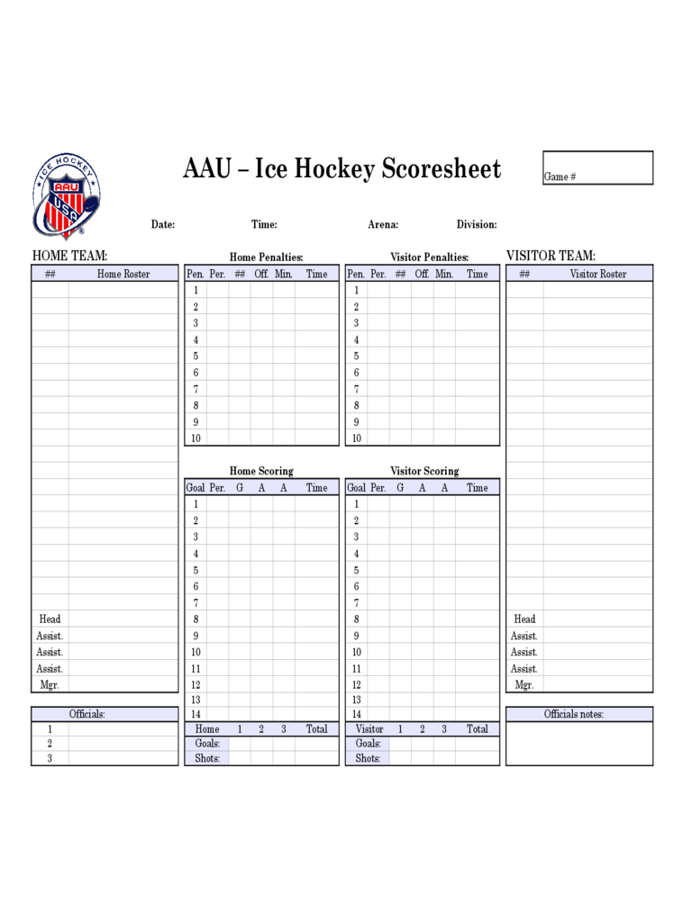 2024 Hockey Score Sheet Fillable Printable PDF Forms Handypdf