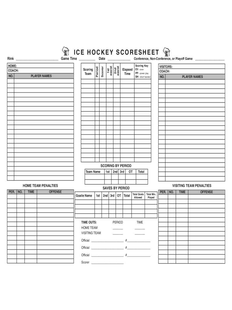Ice Hockey Score Sheet