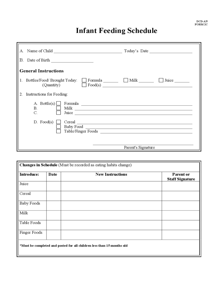 Infant Feeding Schedule Chart Edit Fill Sign Online Handypdf