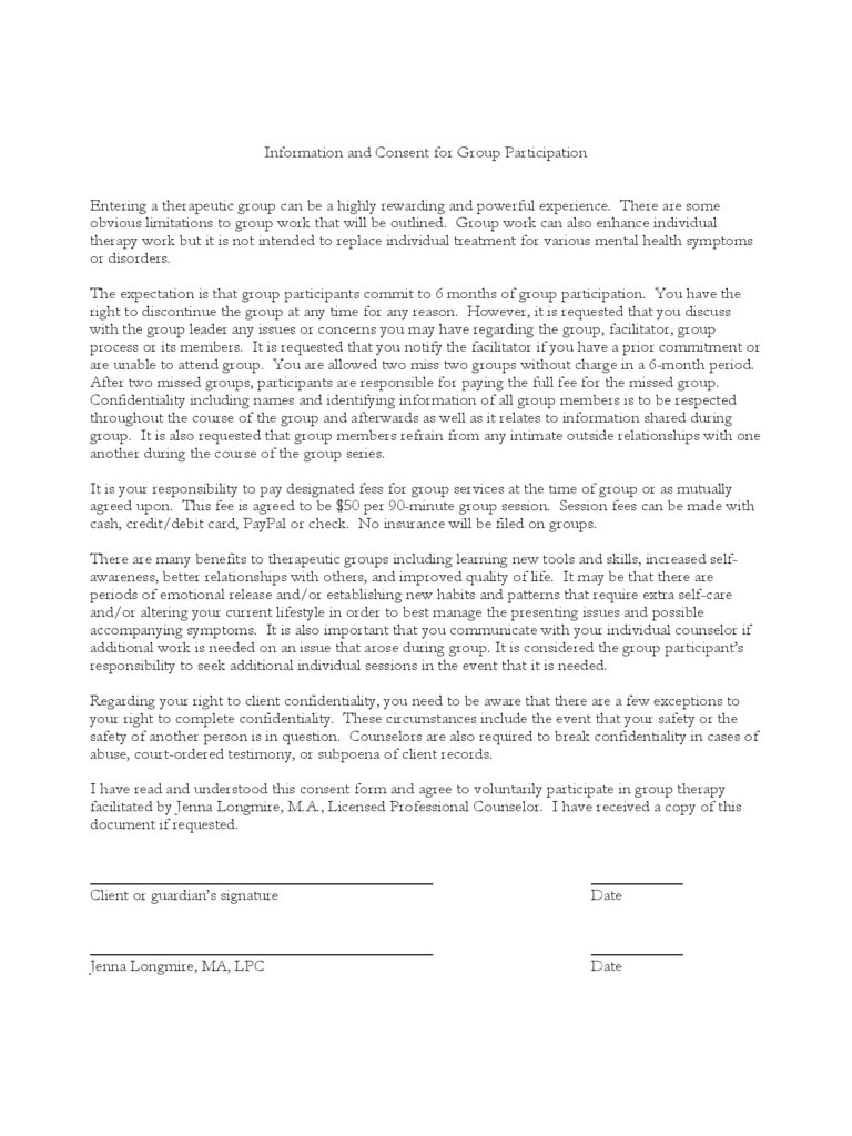 Information and Consent for Group Participation Form