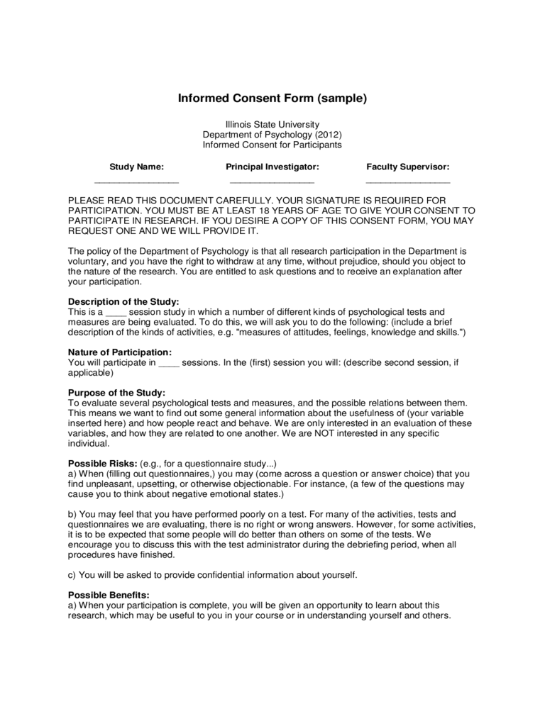Informed Consent Form (sample) - Illinois