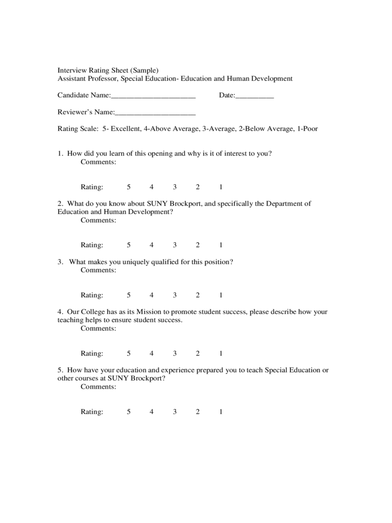 Interview Rating Sheet