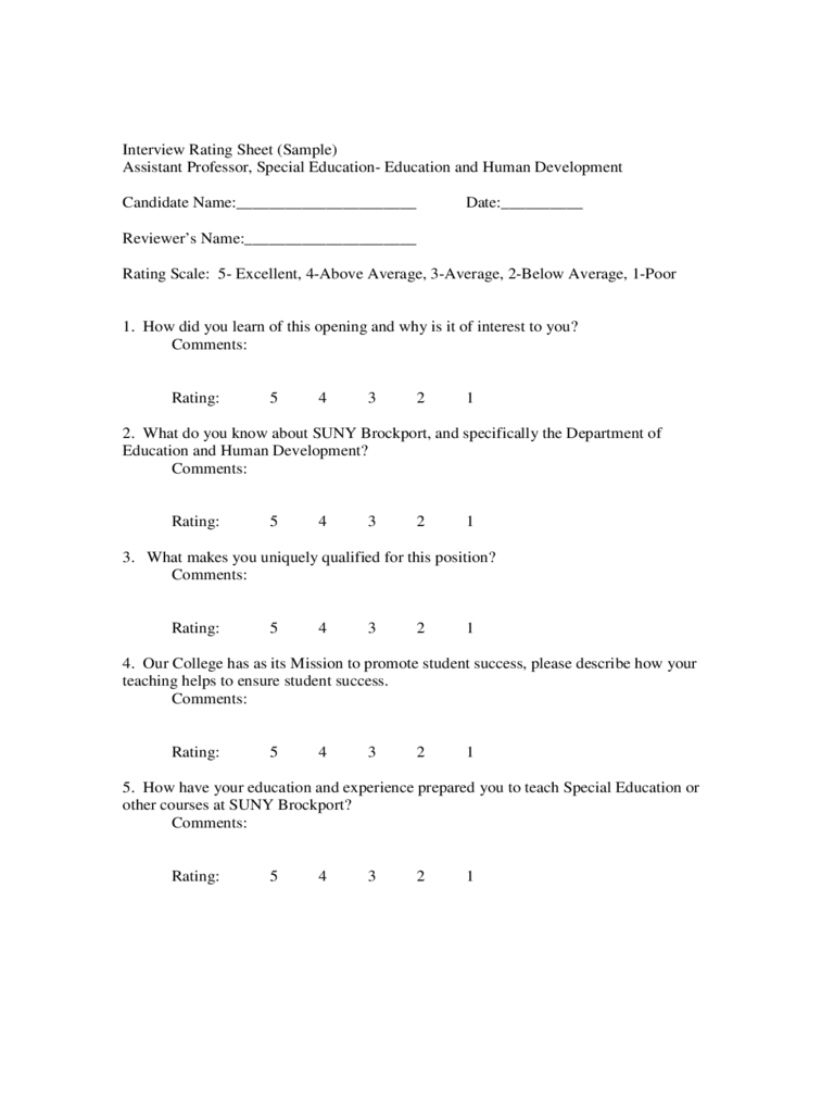 2023 Interview Score Sheet Fillable Printable PDF Forms Handypdf