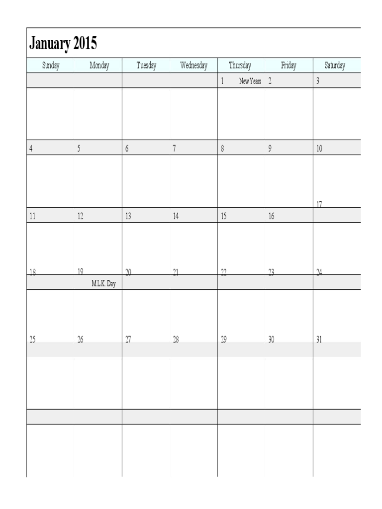 January 2015 Calendar Sample