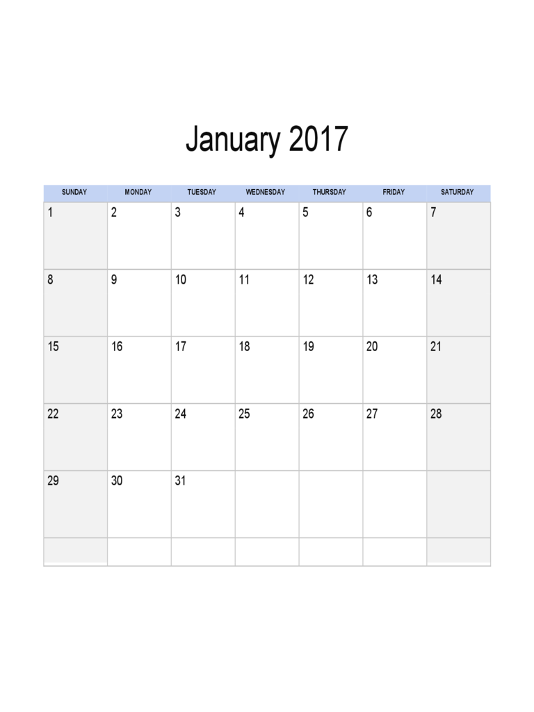 January 2017 Calendar Template - Edit, Fill, Sign Online | Handypdf