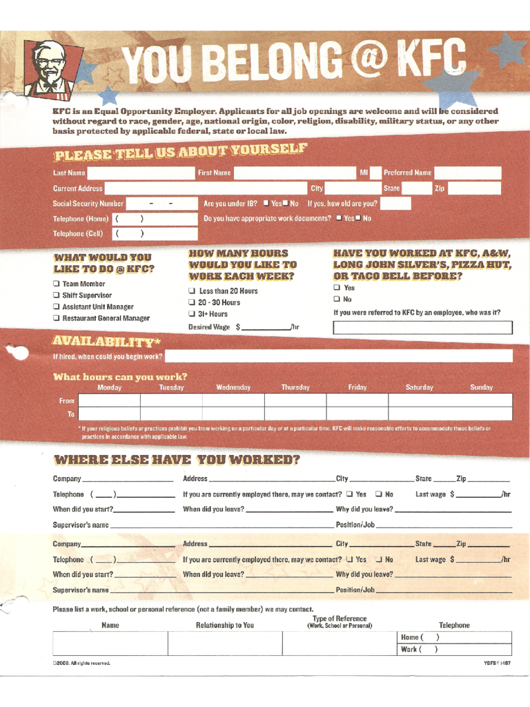 Kentucky Fried Chicken Job Application Form