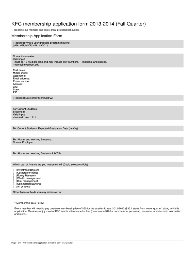 KFC Membership Application Form