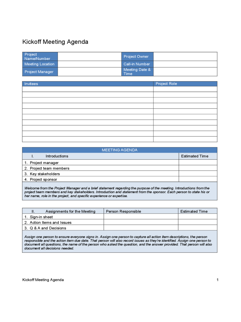 Kick off Meeting Agenda