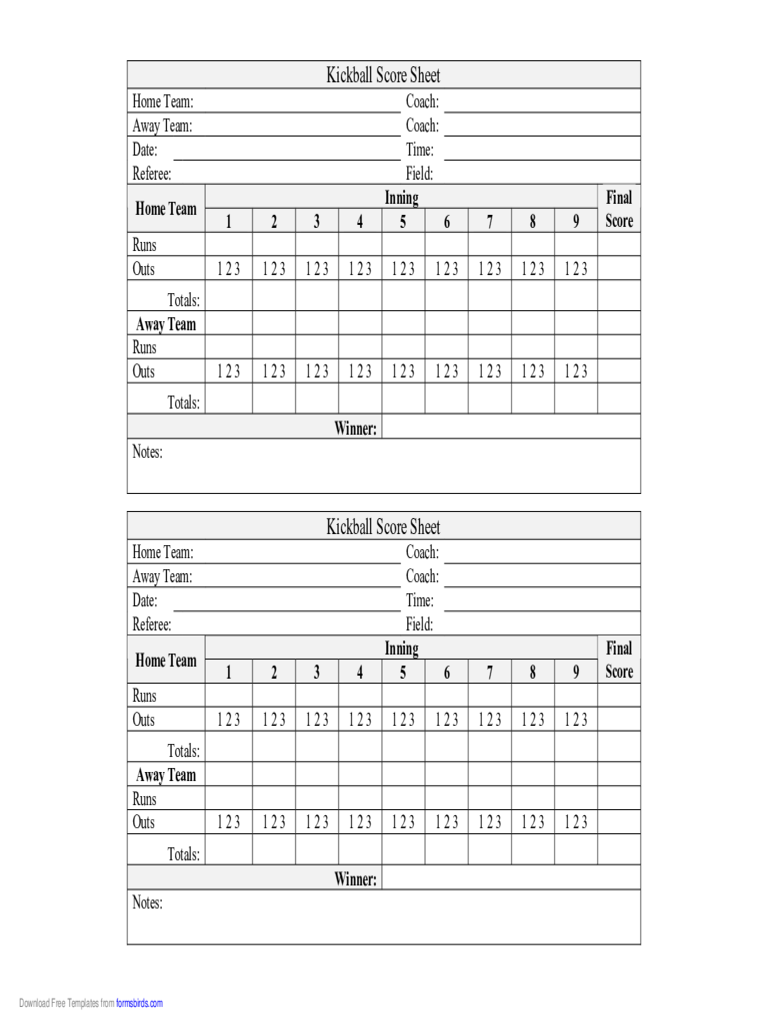Kickball Score Sheet
