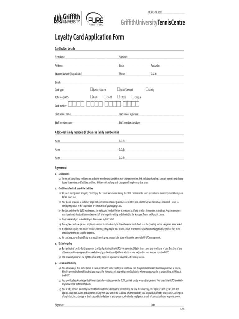 Loyalty Card Application Form - Griffith University