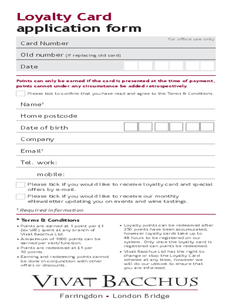 Loyalty Card Application Form - London