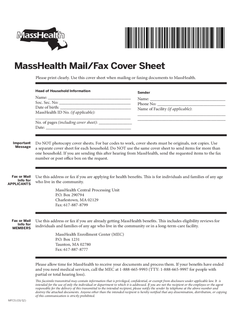MassHealth Mail and Fax Cover Sheet