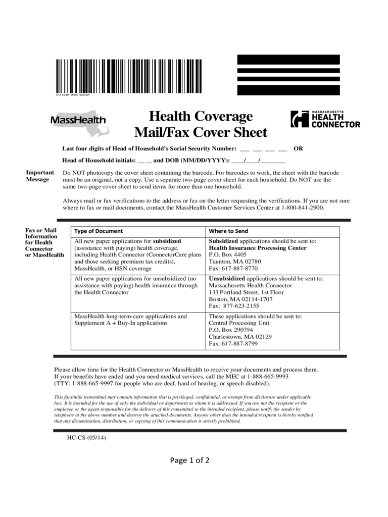 MassHealth Mail or Fax Cover Sheet