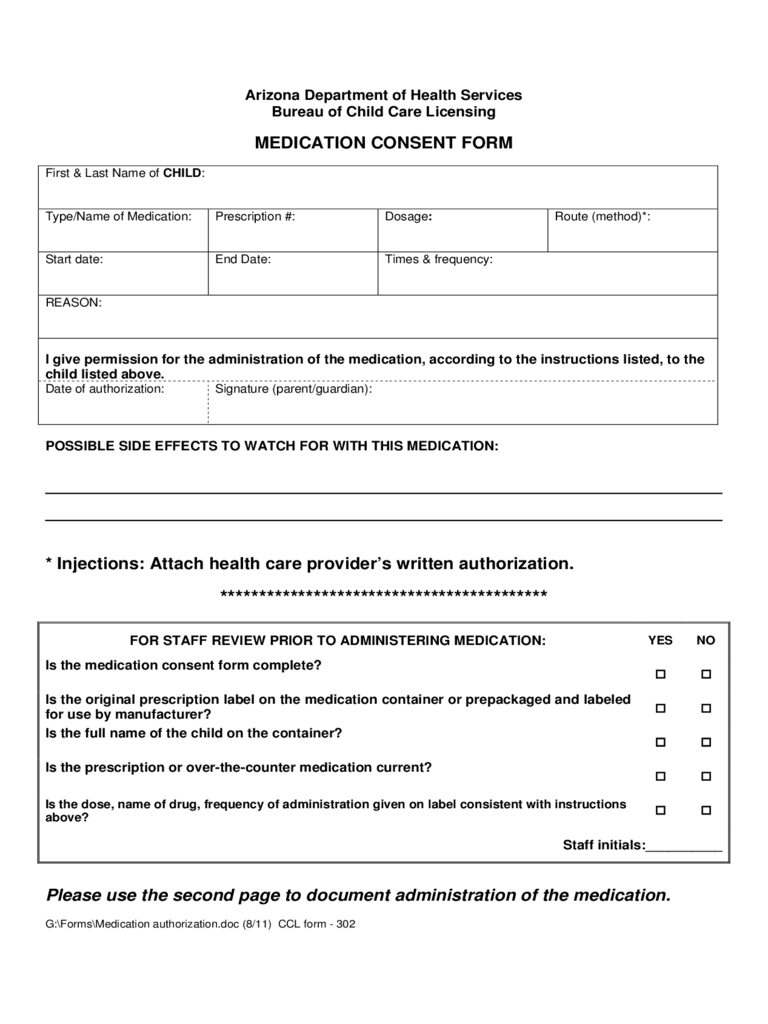 Medication Consent Form - Arizona