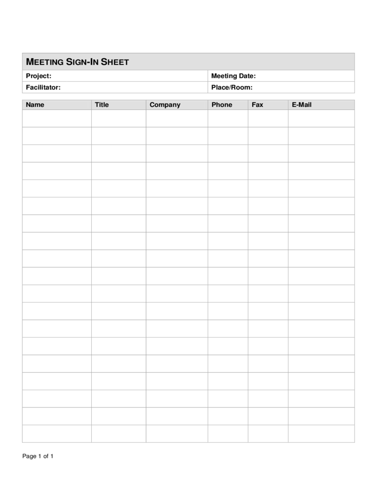 Meeting Sign In Sheet