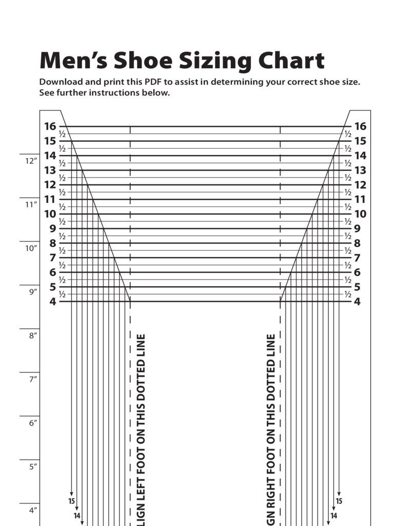 Mens Printable Shoe Size Chart