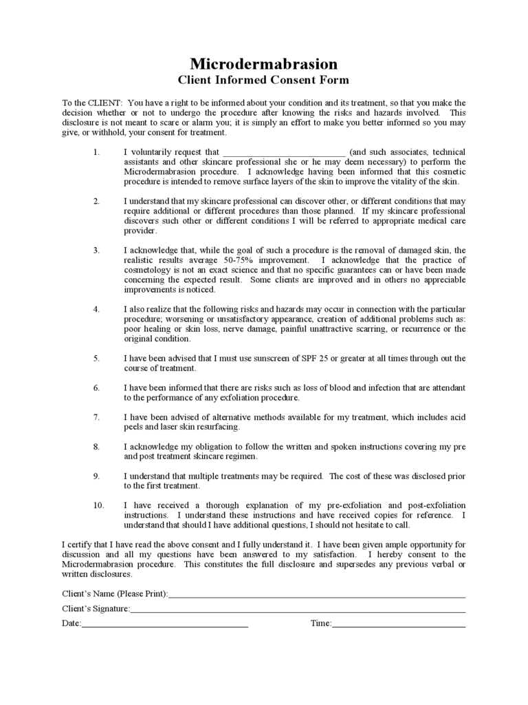 2024 Microdermabrasion Consent Form Fillable Printable PDF Forms