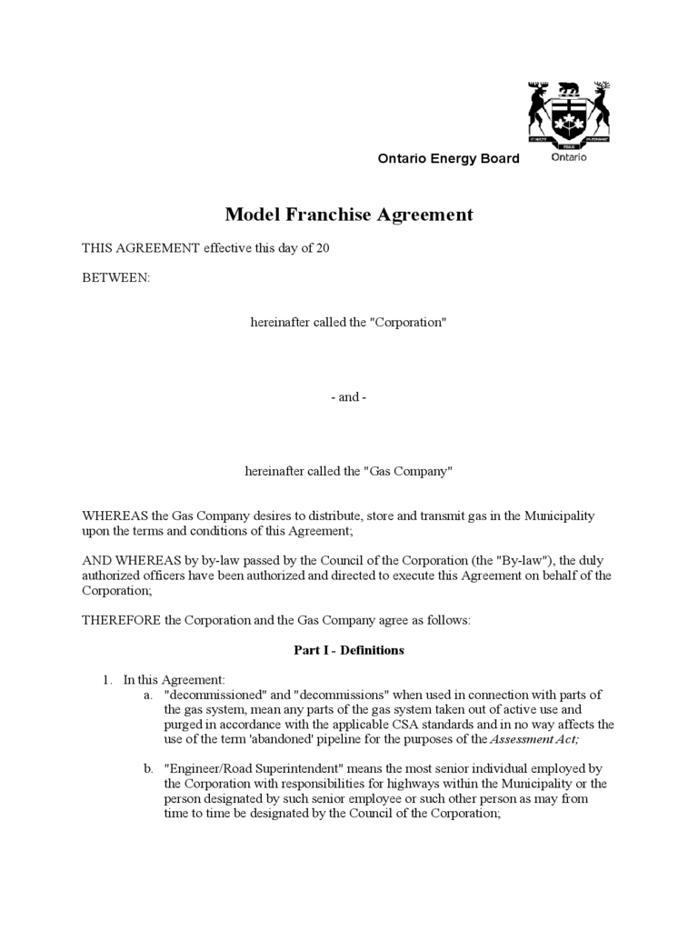 Model Franchise Agreement - Ontario